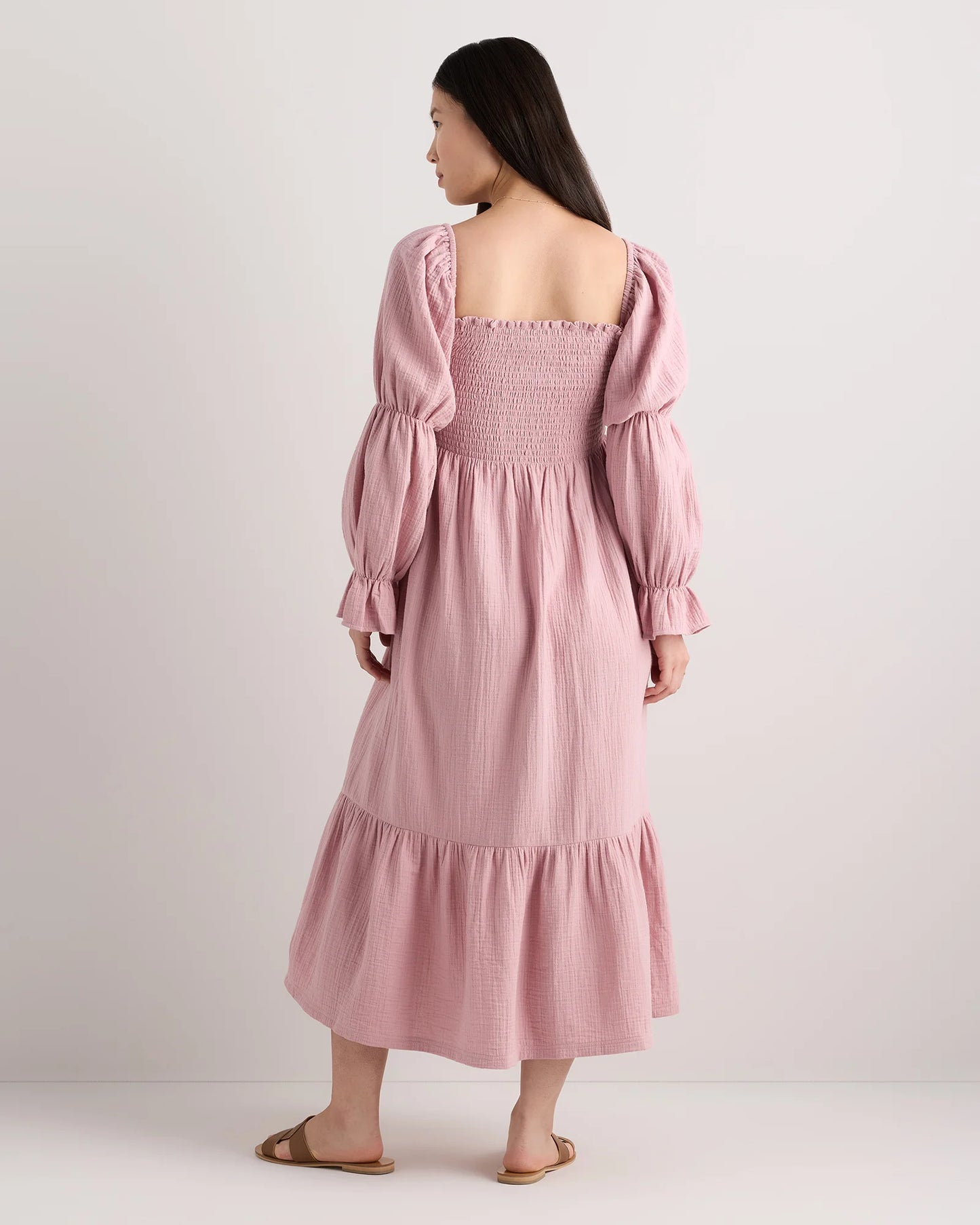 100% Organic Cotton Gauze Maternity Smocked Midi Dress - XS / Wild Cherry