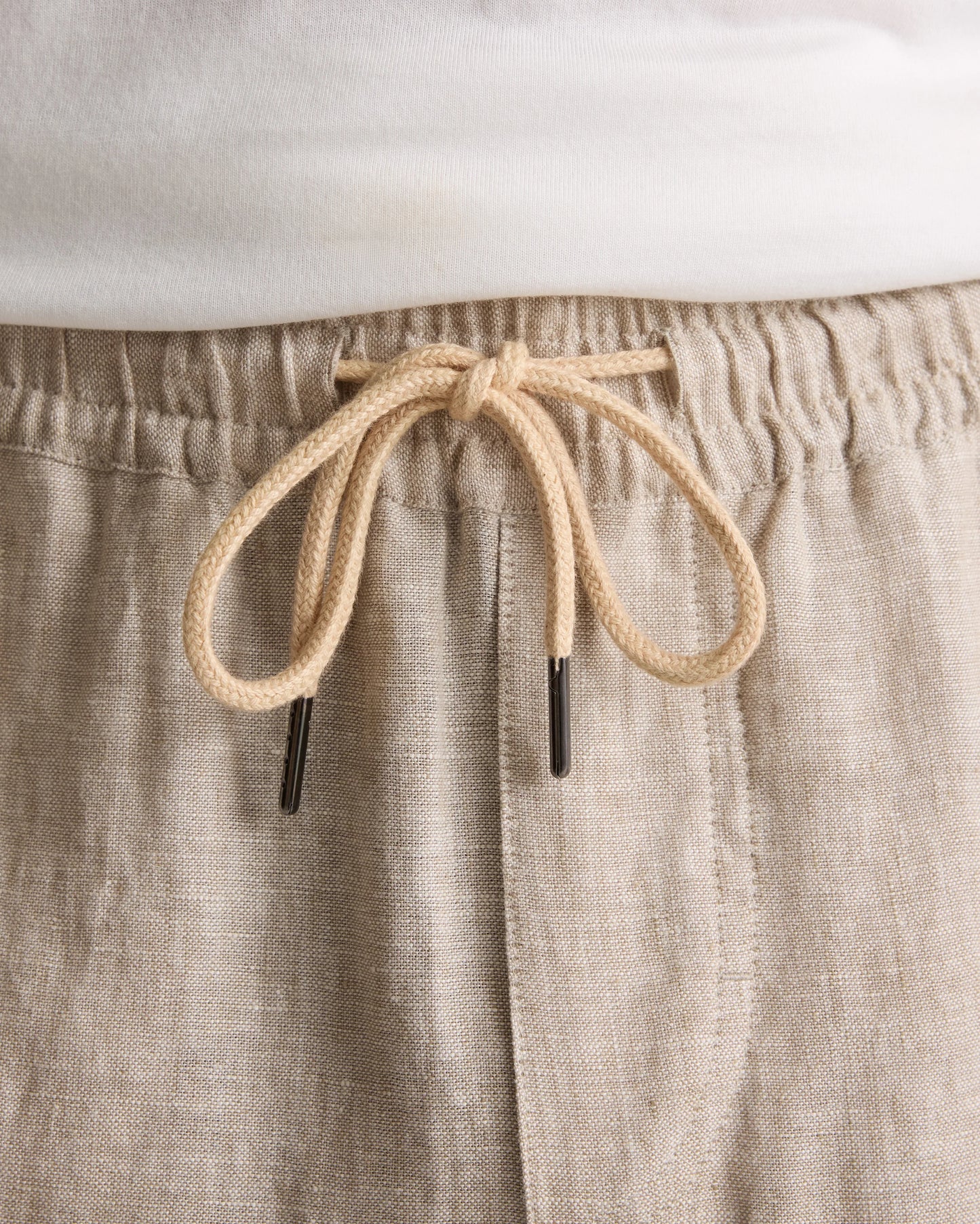 100% European Linen Drawstring Beach Pants - XS / Taupe Brown Chambray