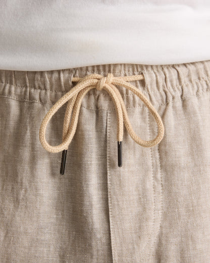 100% European Linen Drawstring Beach Pants - XS / Taupe Brown Chambray