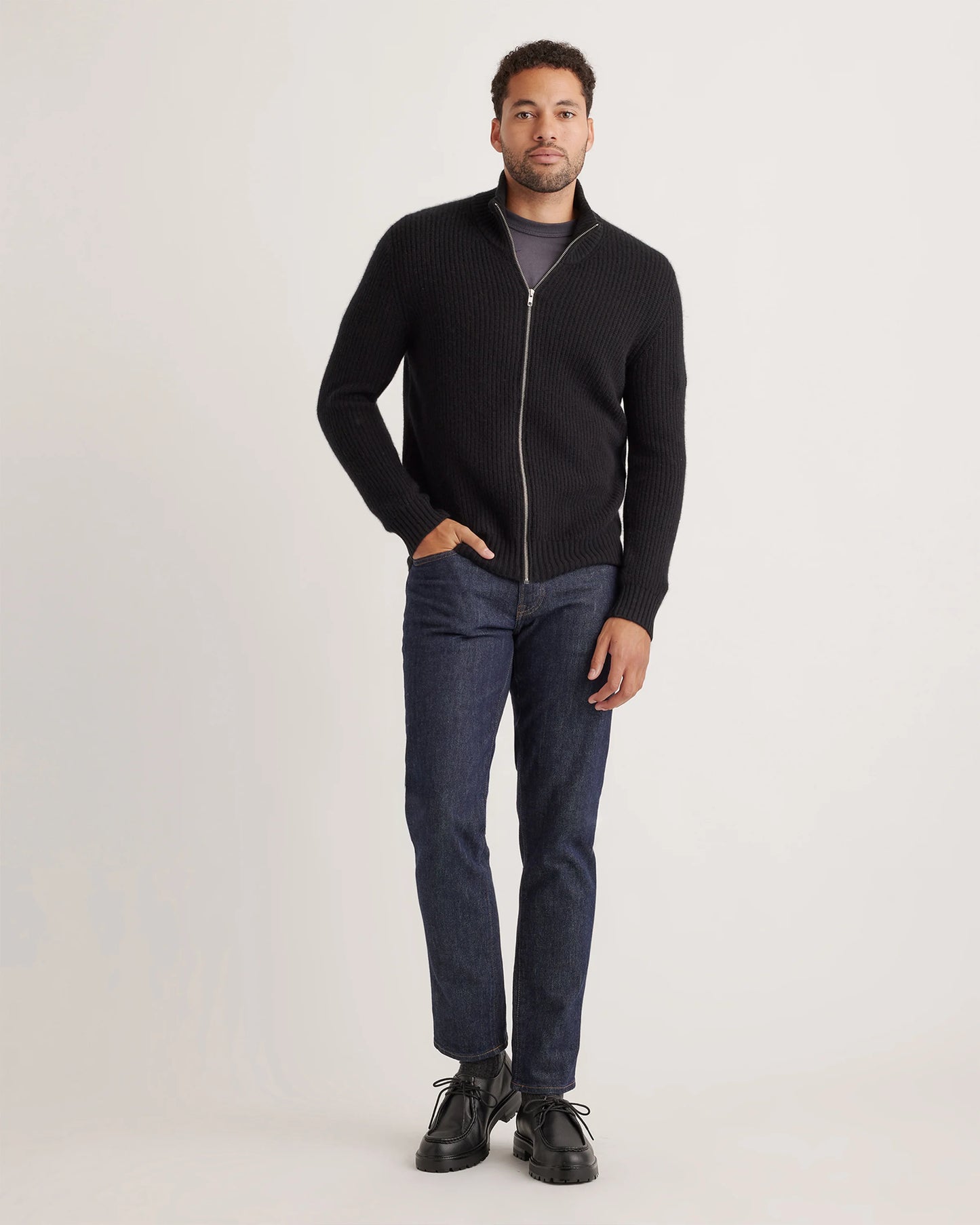 Mongolian Cashmere Fisherman Full Zip Sweater - S / Teak
