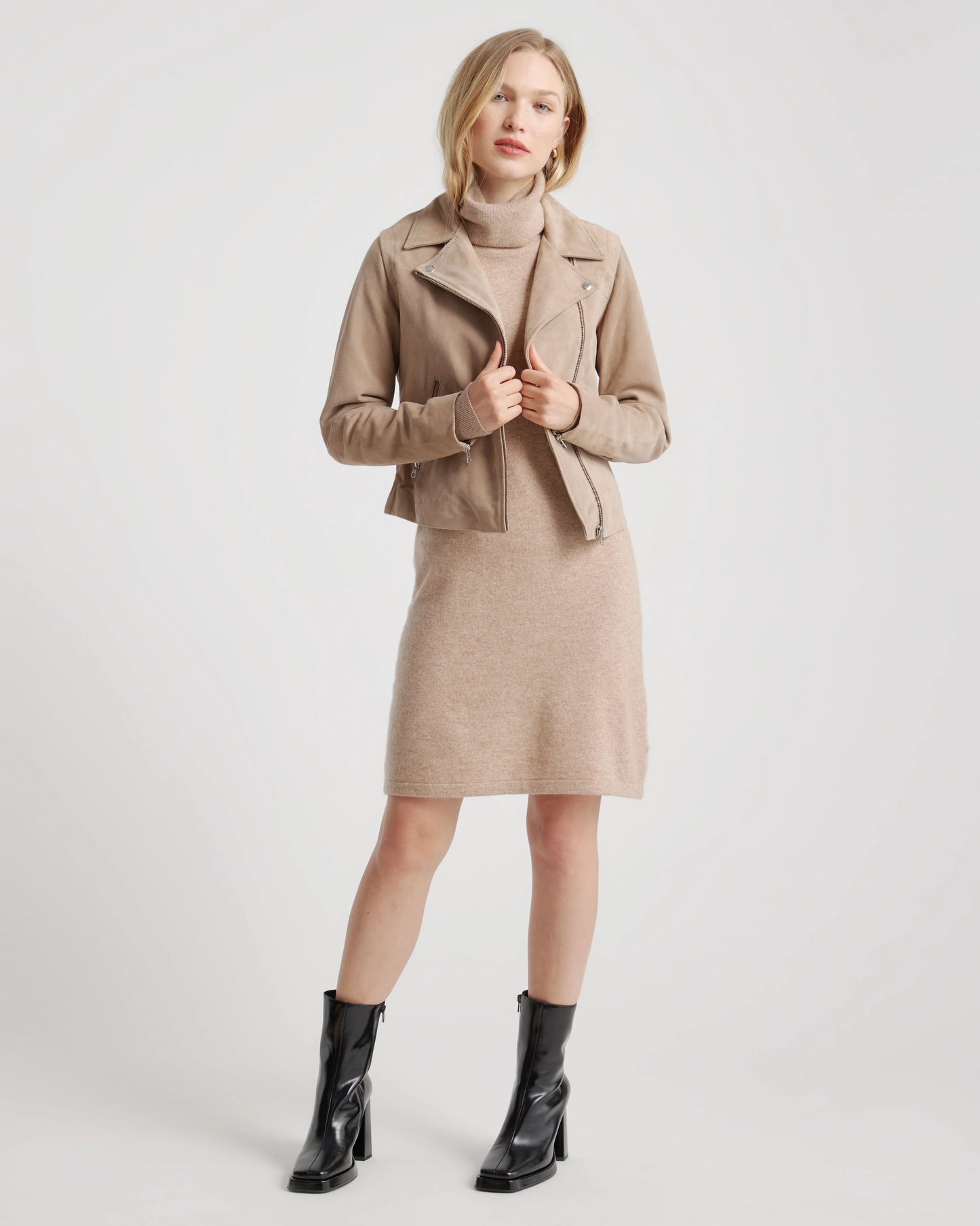 Mongolian Cashmere Turtleneck Sweater Dress - XS / Moss