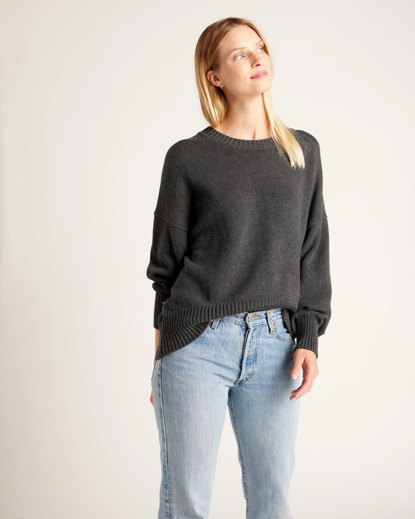 100% Organic Cotton Boyfriend Crew Sweater - XS / Speckled Beige