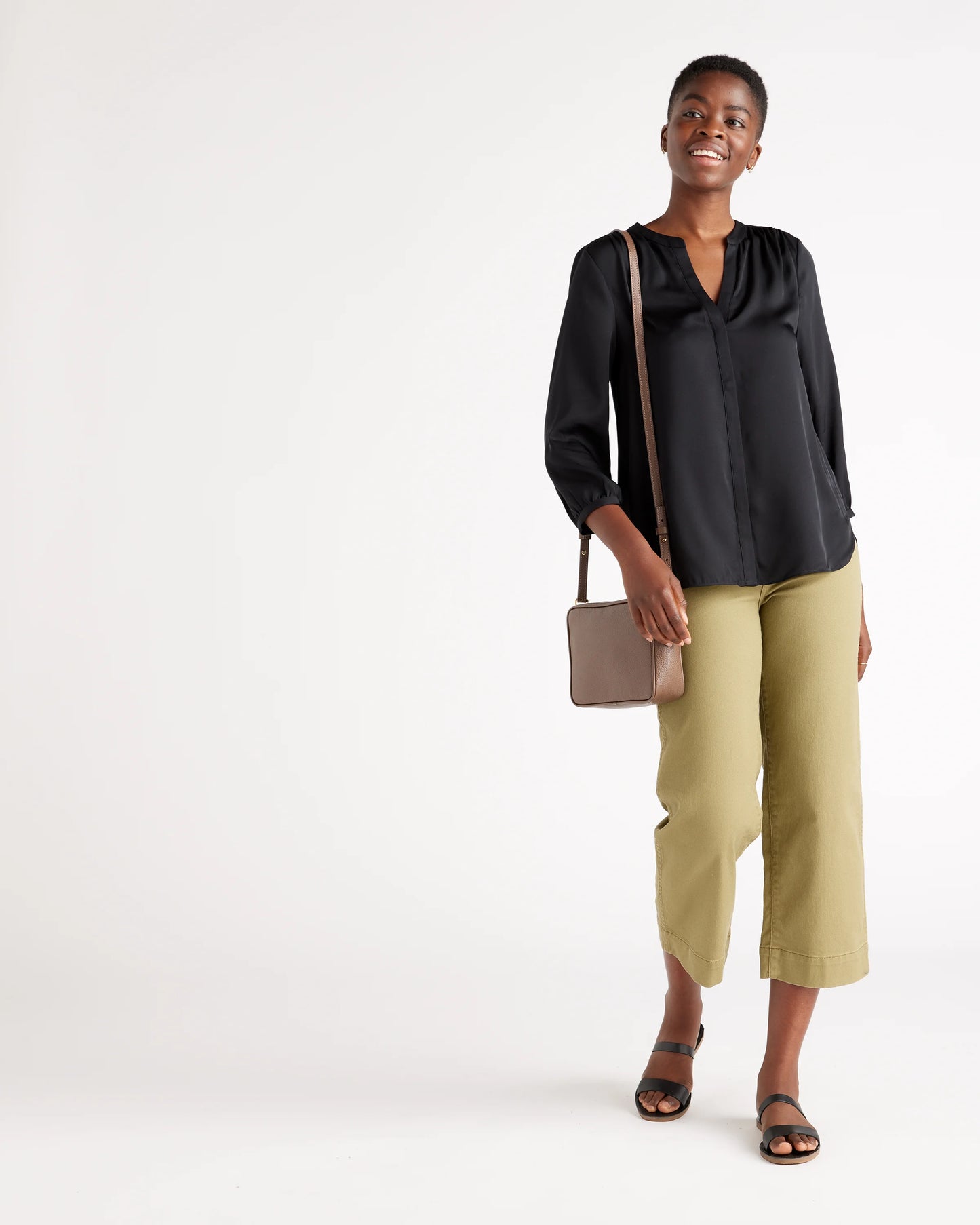 Washable Stretch Silk Pleat Back Blouse - XS / Black