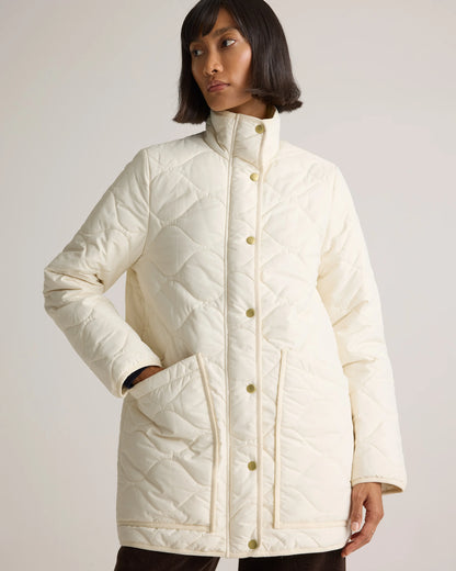 Featherless Quilted Long Puffer Jacket - XS / Silken White
