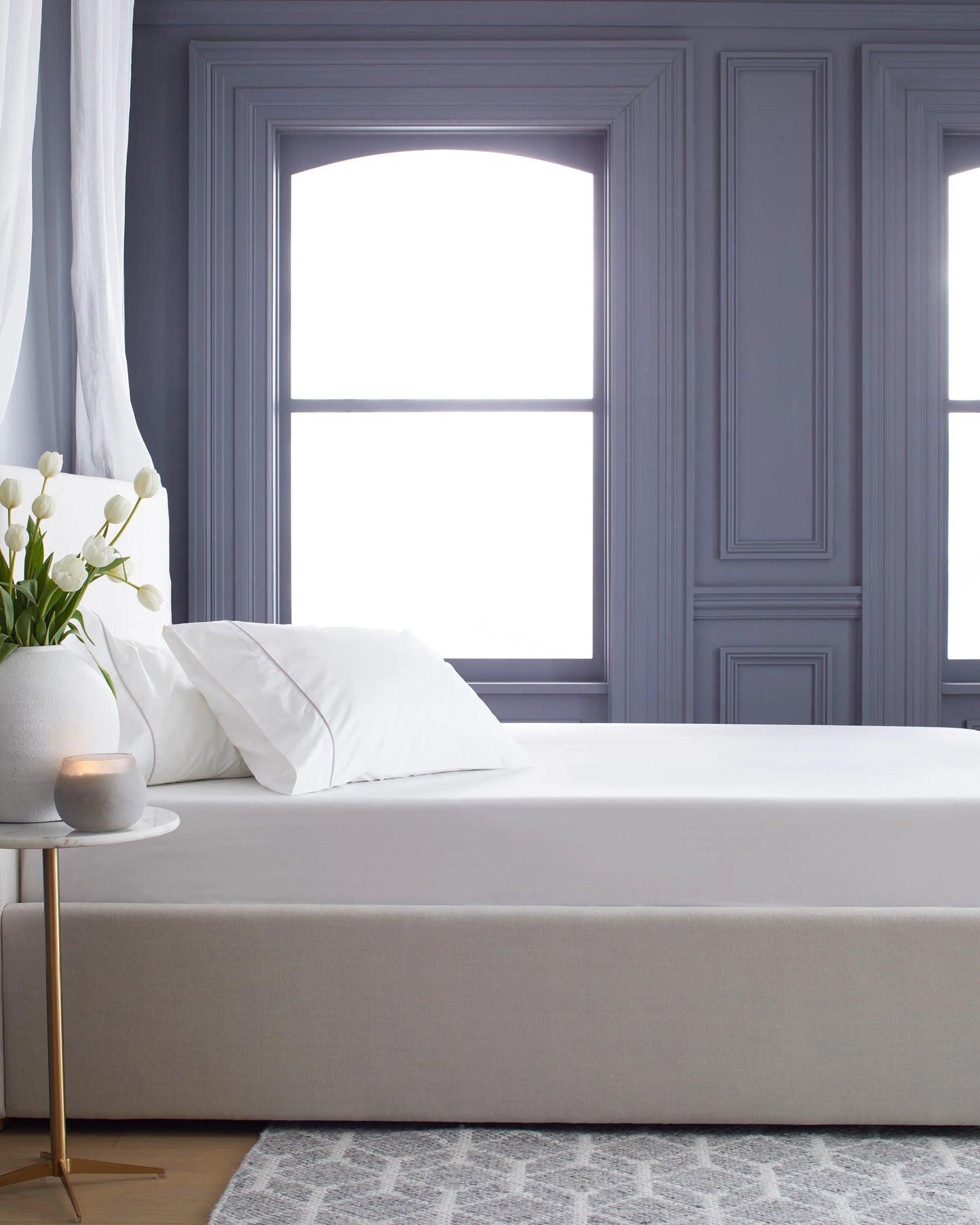 Classic Organic Percale Piped Pillowcase Set - Standard / White/Light Grey