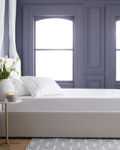 Classic Organic Percale Piped Pillowcase Set - Standard / White/Light Grey