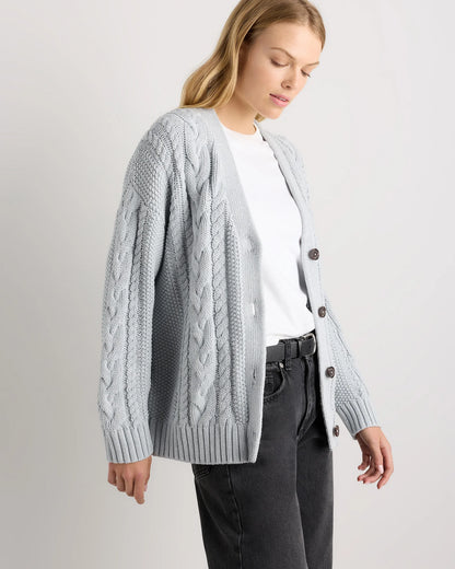100% Organic Cotton Oversized Cable Cardigan - XS / Heather Brown