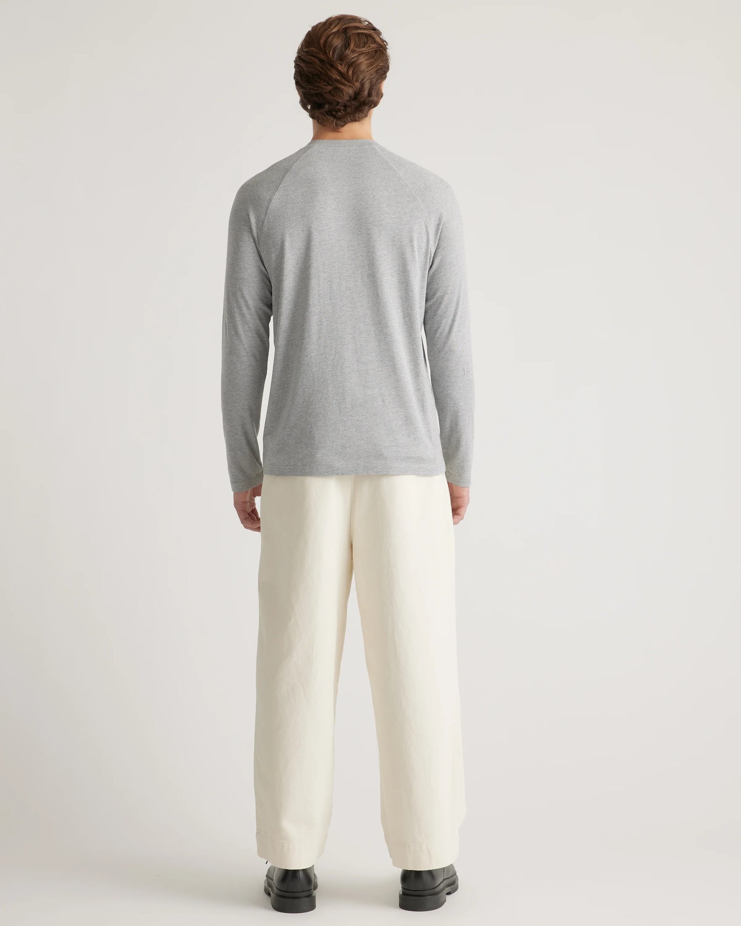 Cotton Modal Long Sleeve Henley Tee - S / Heather Grey