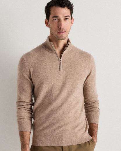 Mongolian Cashmere Quarter Zip Sweater - S / Olive Twist