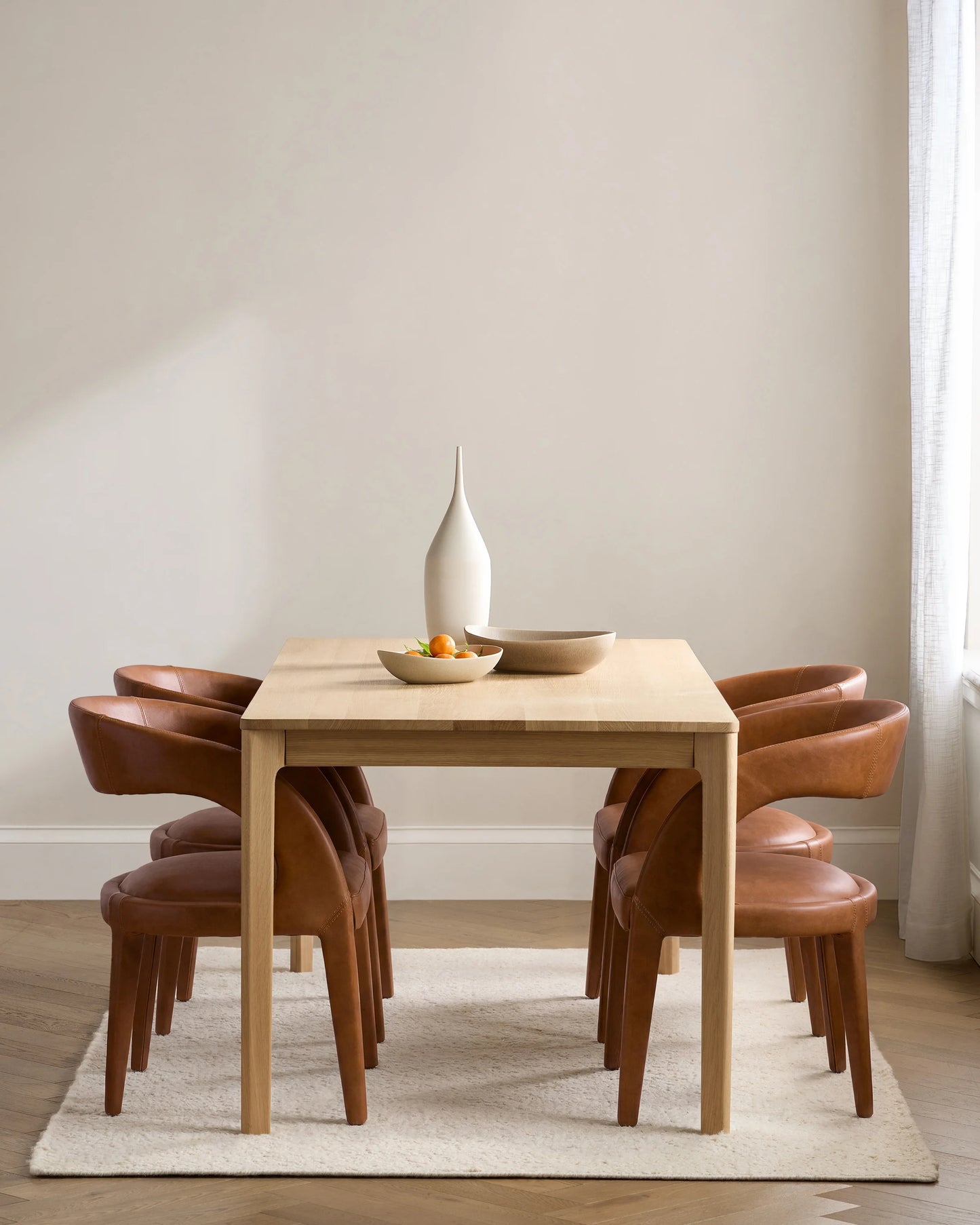 Italian Leather Barrel Back Dining Chair - One Size / Chestnut