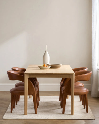Italian Leather Barrel Back Dining Chair - One Size / Chestnut