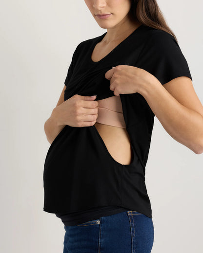 Bamboo Jersey Nursing Scoop Neck Tee - XS / Nocturnal Green
