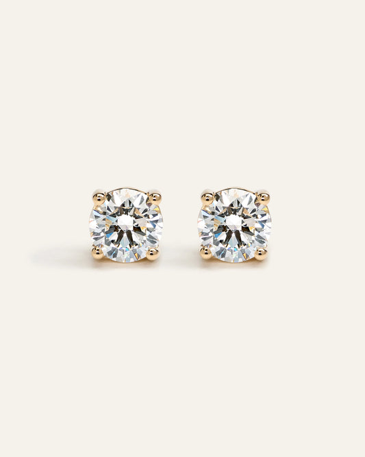 14K Gold Lab Grown Diamond Four-Prong Solitaire Studs - 4ctw - One Size / Yellow Gold