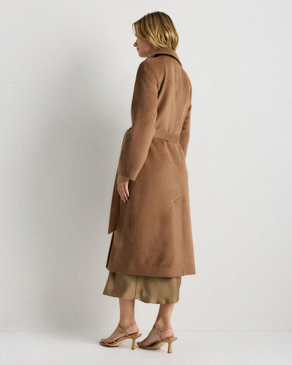 Camel Hair Double-Breasted Long Wrap Coat - XS / Vicuna