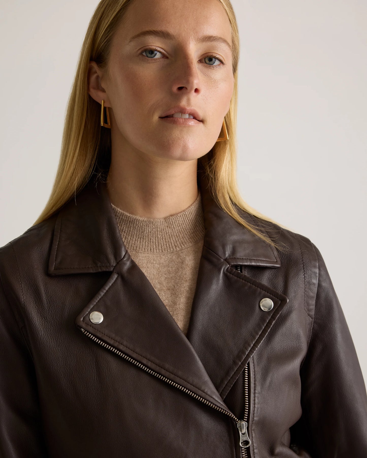 100% Washed Leather Biker Jacket - XS / Brown