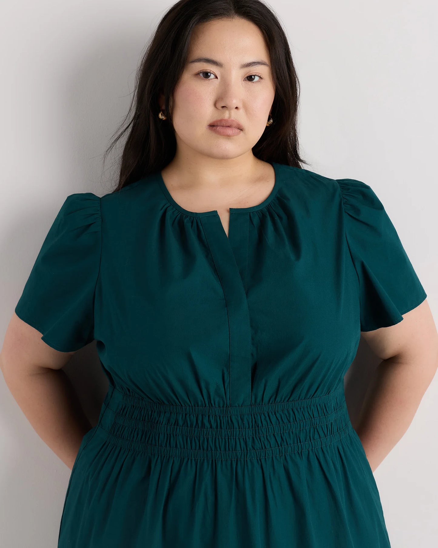 100% Organic Cotton Poplin Tiered Maxi Dress - 1X / Ocean Green