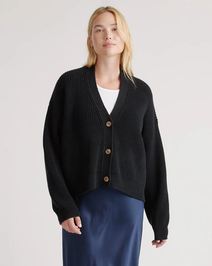 100% Organic Cotton Fisherman Boxy Cropped Cardigan - XS / Sapphire Blue