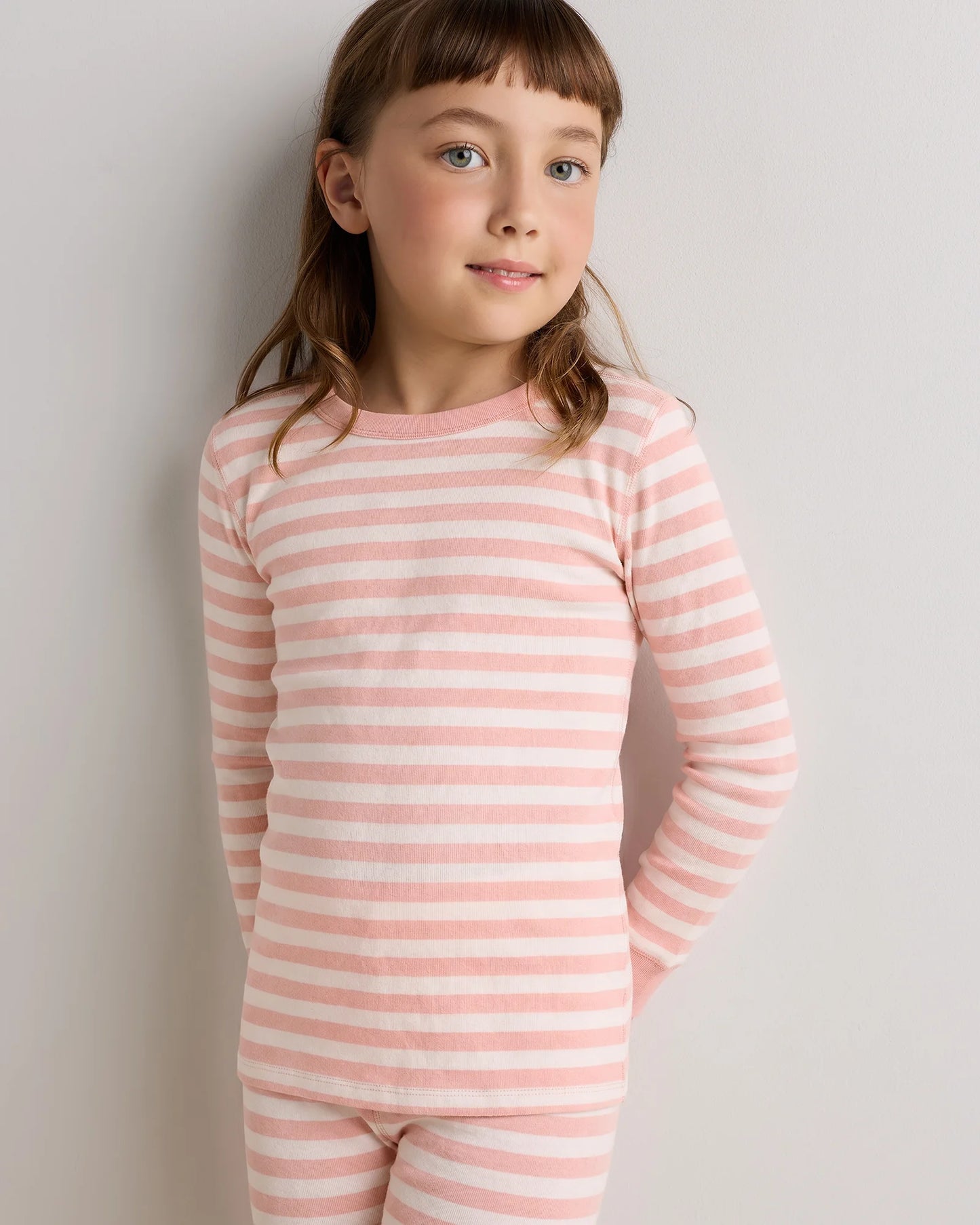 100% Organic Cotton Long Sleeve and Pant Pajama Set - 6 / Navy Stripe