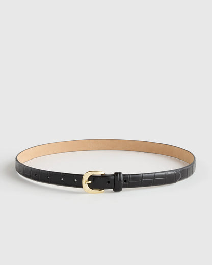 Sofia European Leather Skinny Belt - XS / Black
