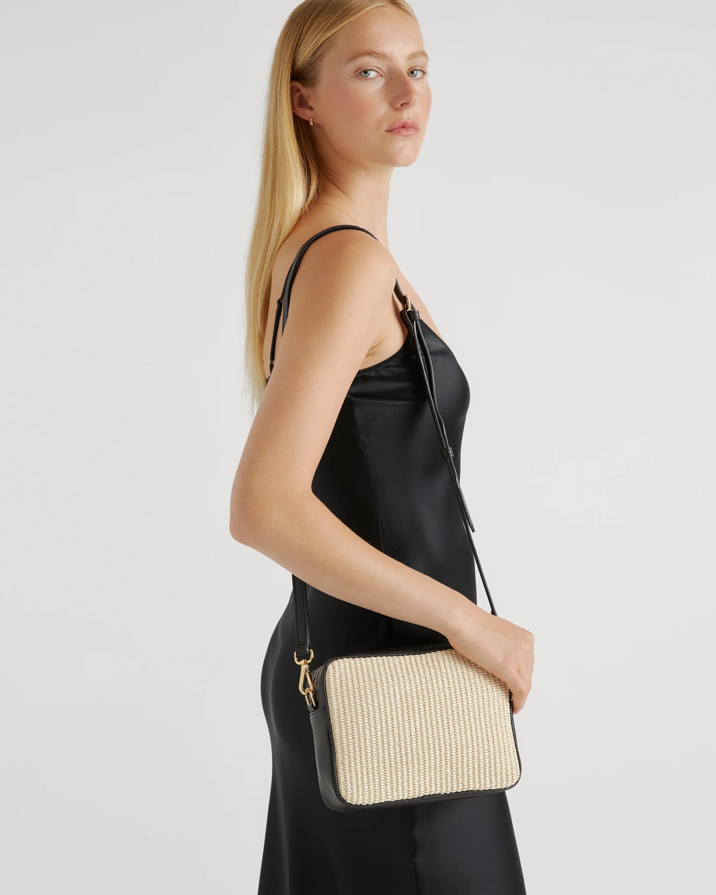 Italian Leather & Raffia Crossbody - One Size / Mocha