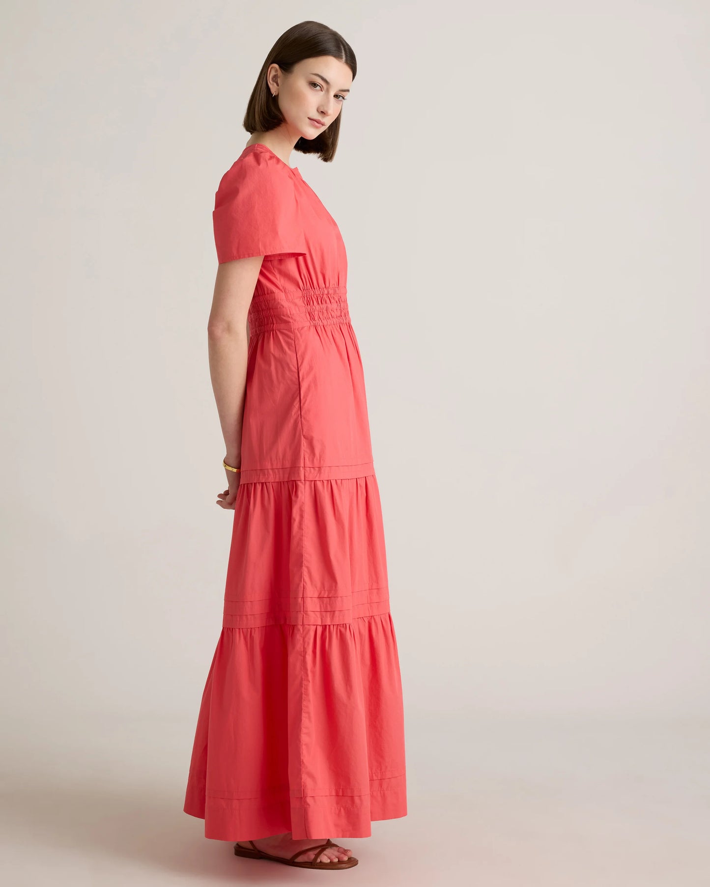 100% Organic Cotton Poplin Tiered Maxi Dress - XS / Riviera Blue Heirloom Floral