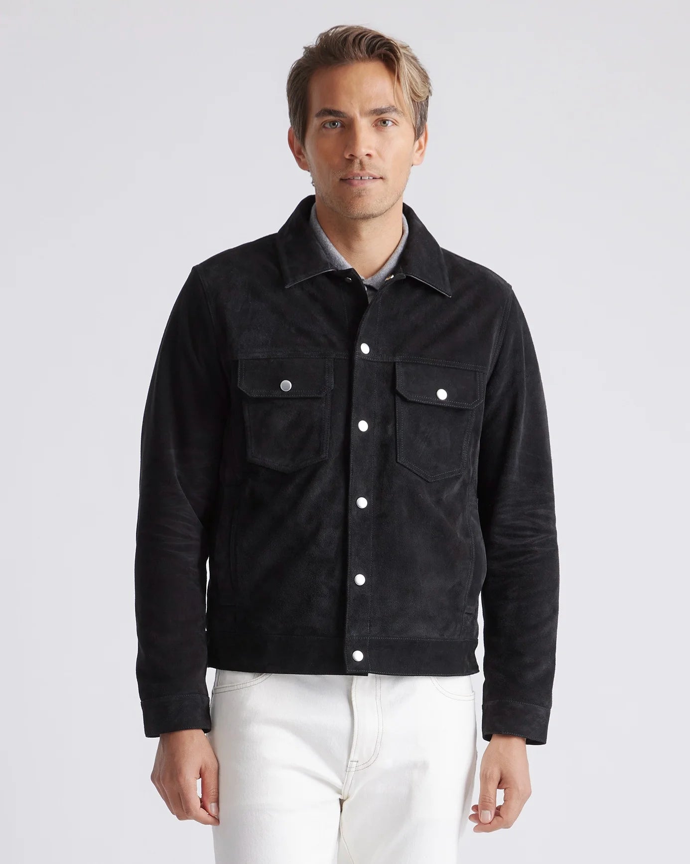 Italian Suede Trucker Jacket - S / Dark Chestnut