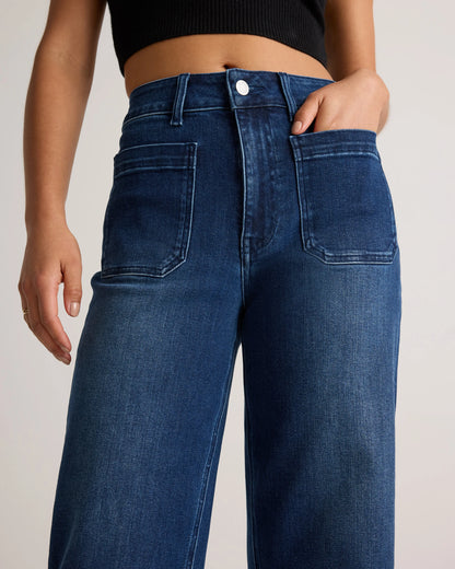Bella Stretch Patch Pocket Wide Leg Jeans - 24 / Deep Sea Blue