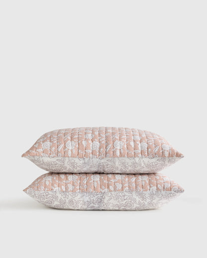 Organic Cotton Block Print Quilted Sham Set - Standard / Green