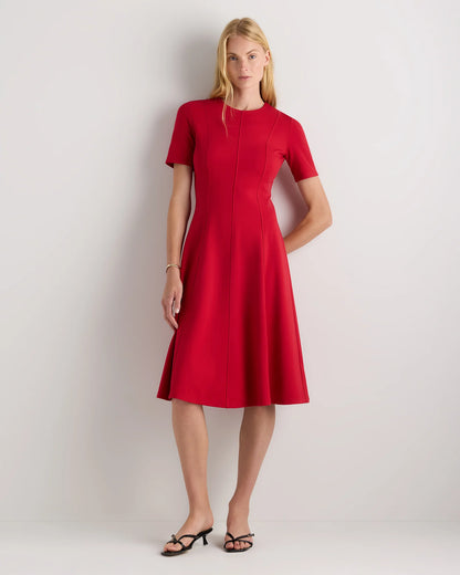Ultra-Stretch Ponte Short Sleeve Midi Dress - XS / Ruby Red