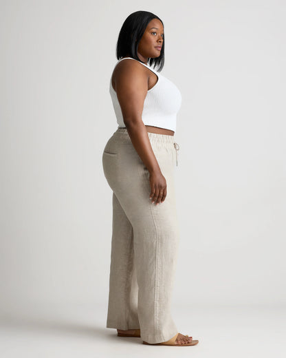 100% European Linen Wide Leg Pants - 1X / Black