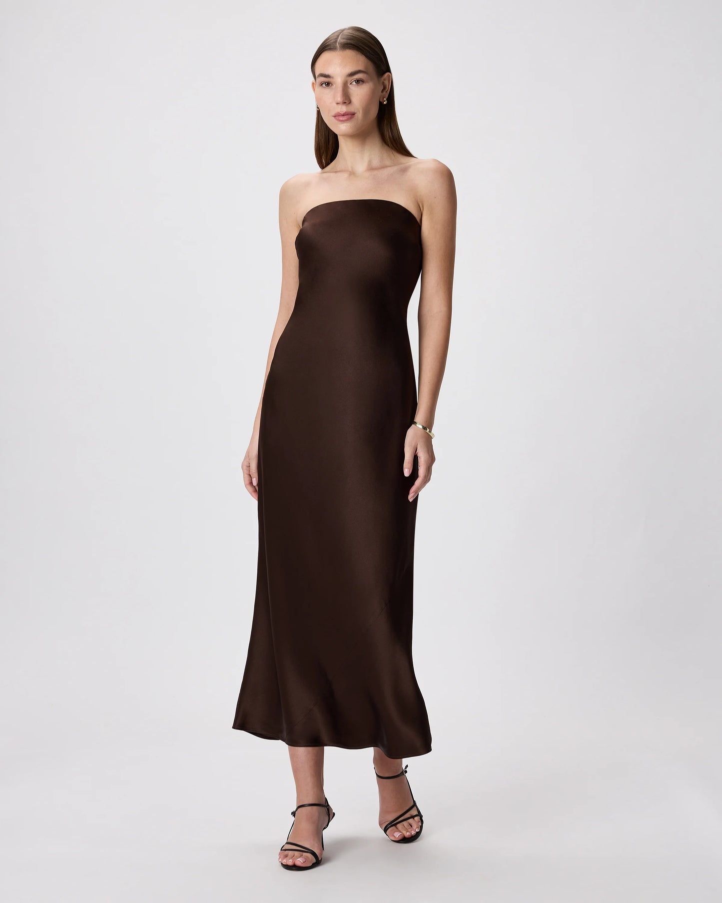 100% Washable Silk Strapless Midi Dress - XS / Hot Fudge
