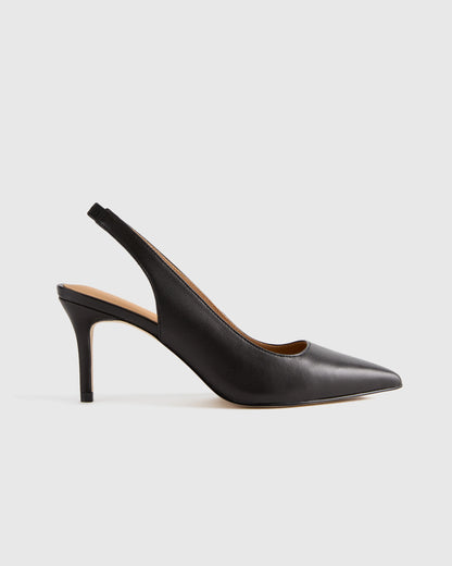 Italian Leather Slingback 75mm Heel - 5 / Black