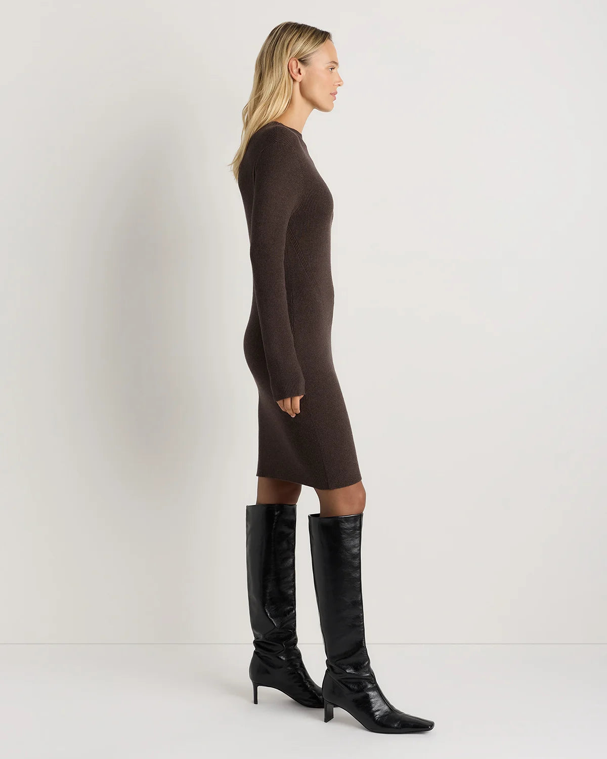 Cotton Cashmere Mock Neck Mini Dress - XS / Mocha Heather