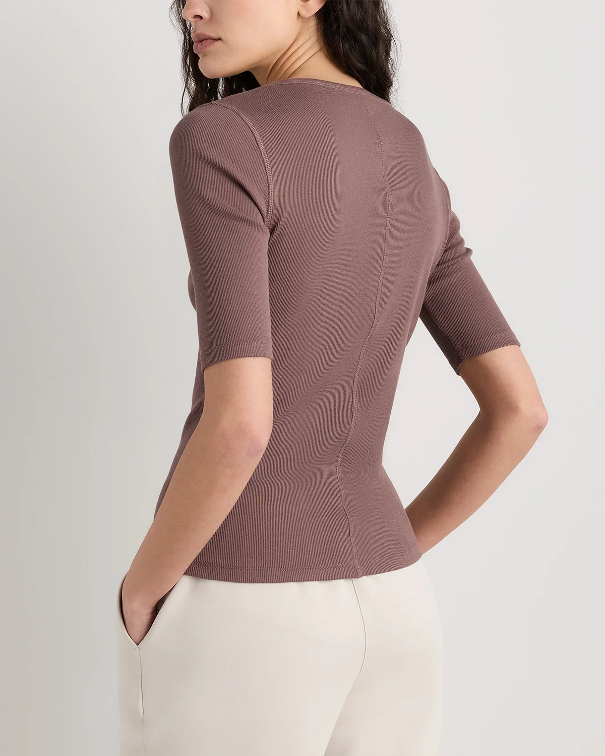 Organic Cotton Micro-Rib Elbow Sleeve Tee - XS / Moonstone Blue