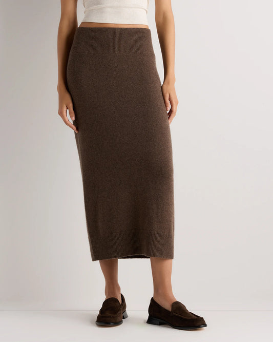 Mongolian Cashmere Fitted Midi Skirt - XS / Brown