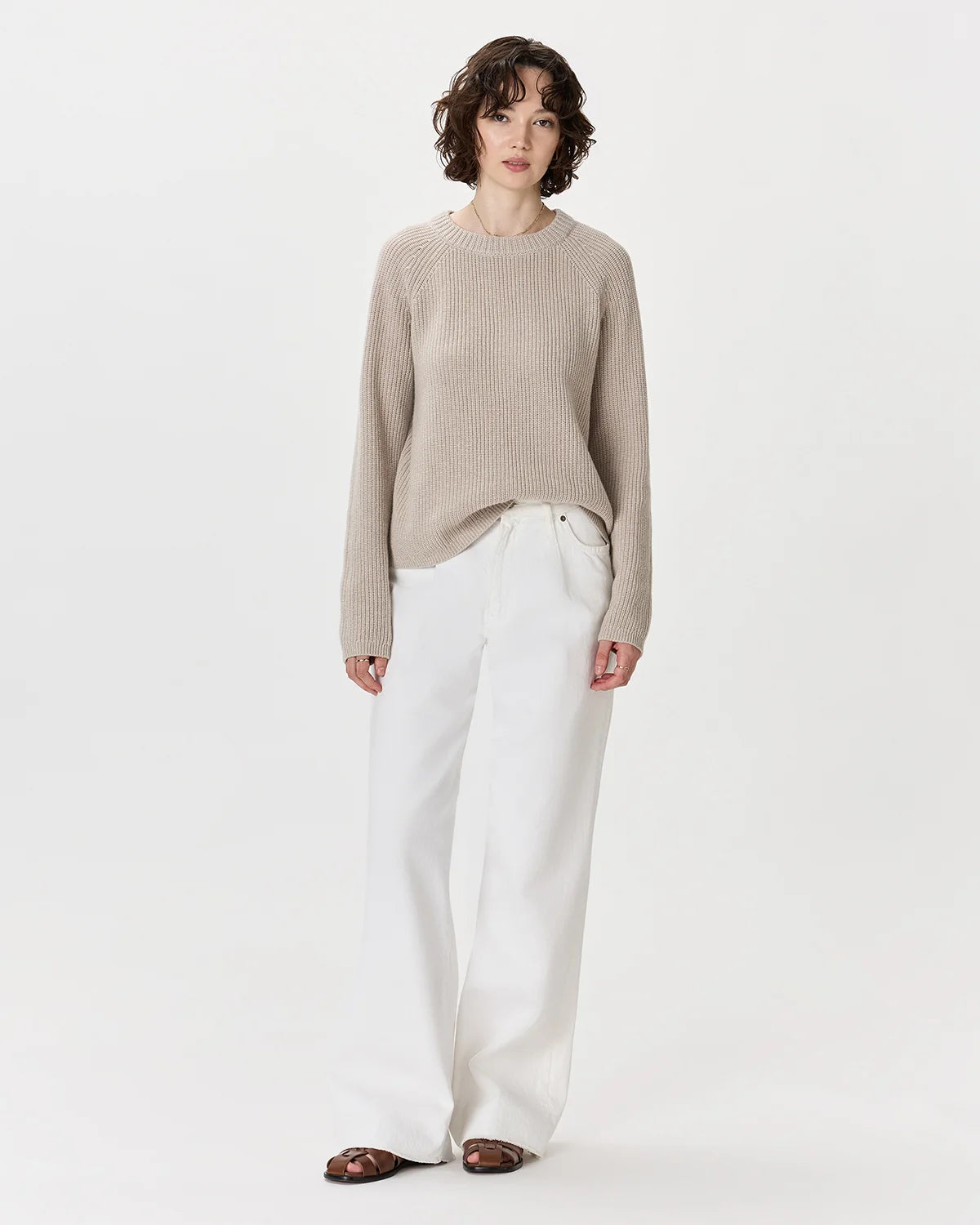 Mongolian Cashmere Fisherman Crewneck Sweater - XS / Teak