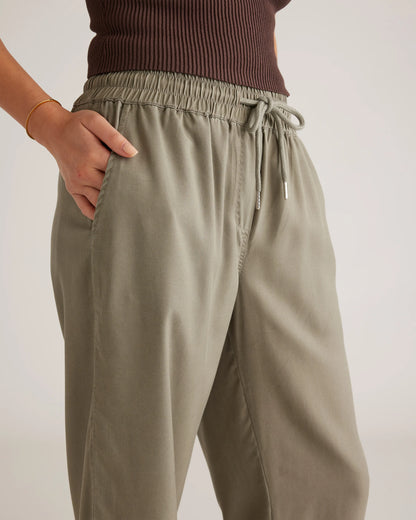 Vintage Wash Tencel Wide Leg Pants - XS / Olive