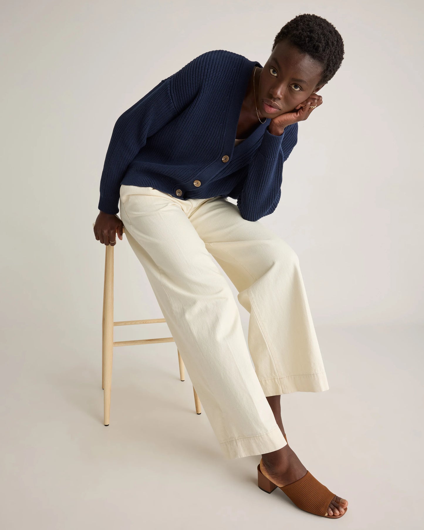 100% Organic Cotton Fisherman Boxy Cropped Cardigan - XS / Sapphire Blue