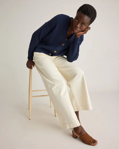 100% Organic Cotton Fisherman Boxy Cropped Cardigan - XS / Sapphire Blue