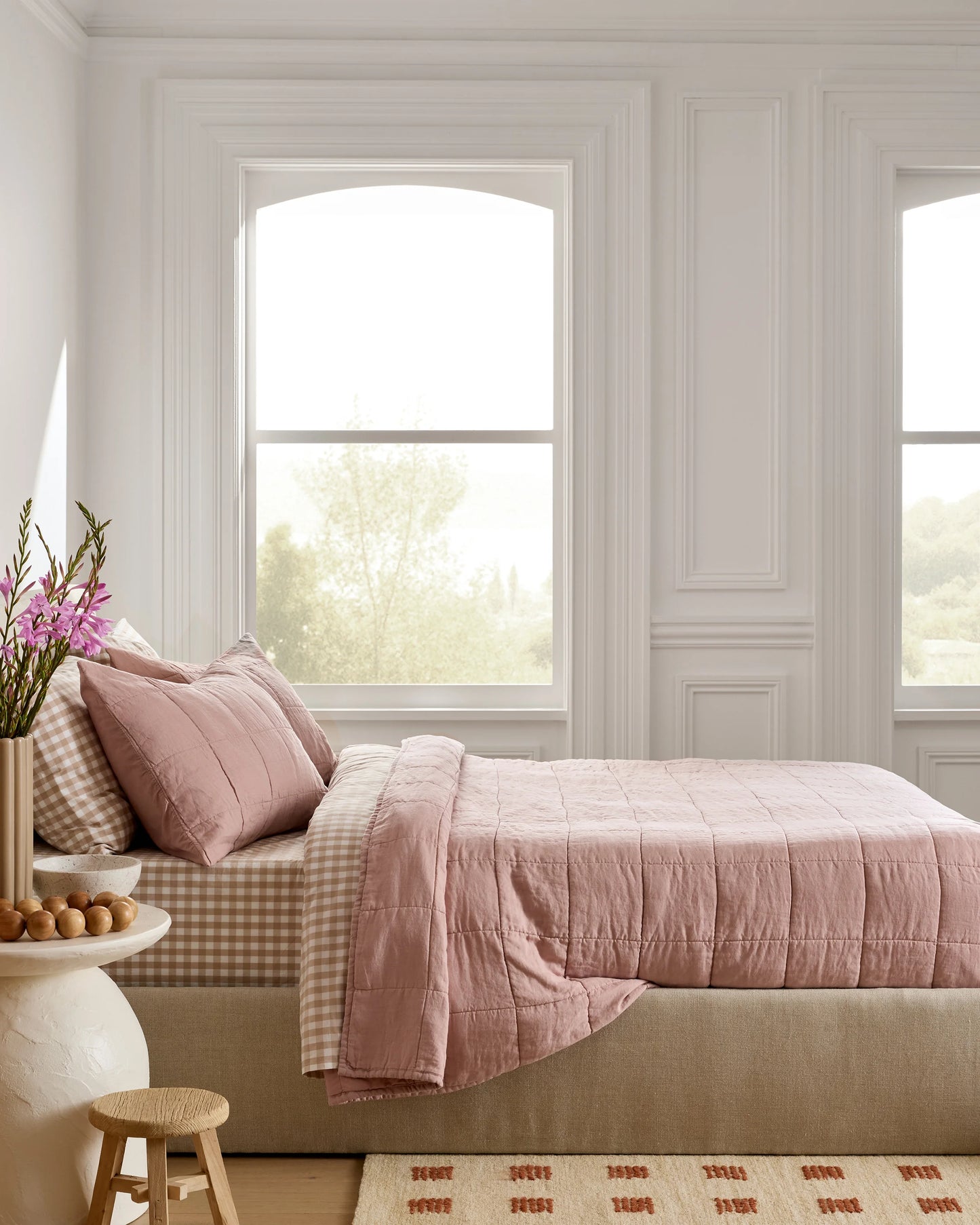 Lightweight European Linen Box Quilt Set - Twin / Dusty Mauve