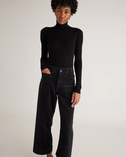 Organic Stretch Corduroy Cropped Wide Leg Pants - 0 / Black