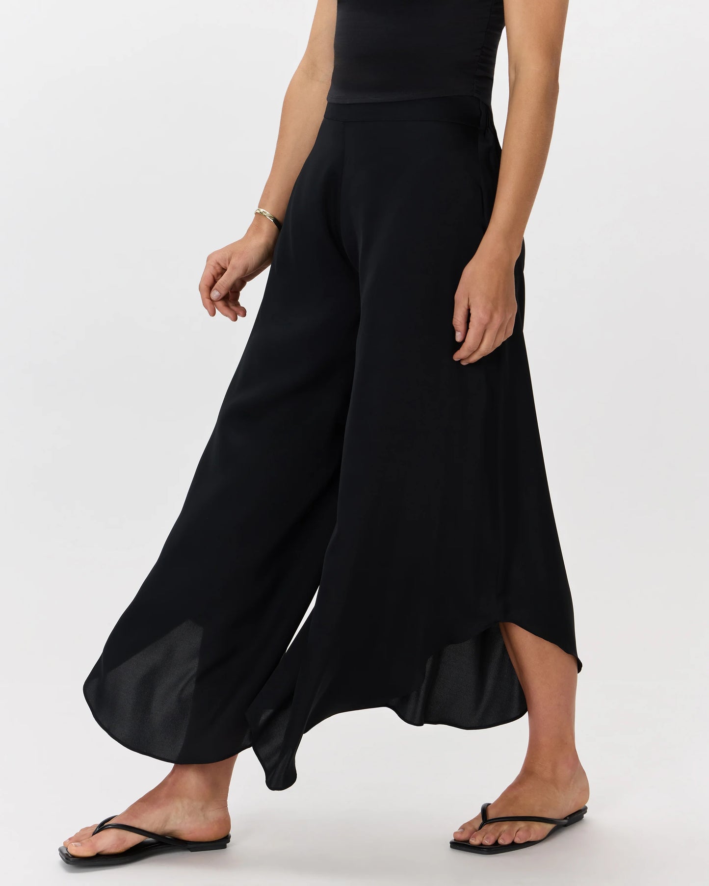 Washable Stretch Silk Palazzo Pants - XS / Black