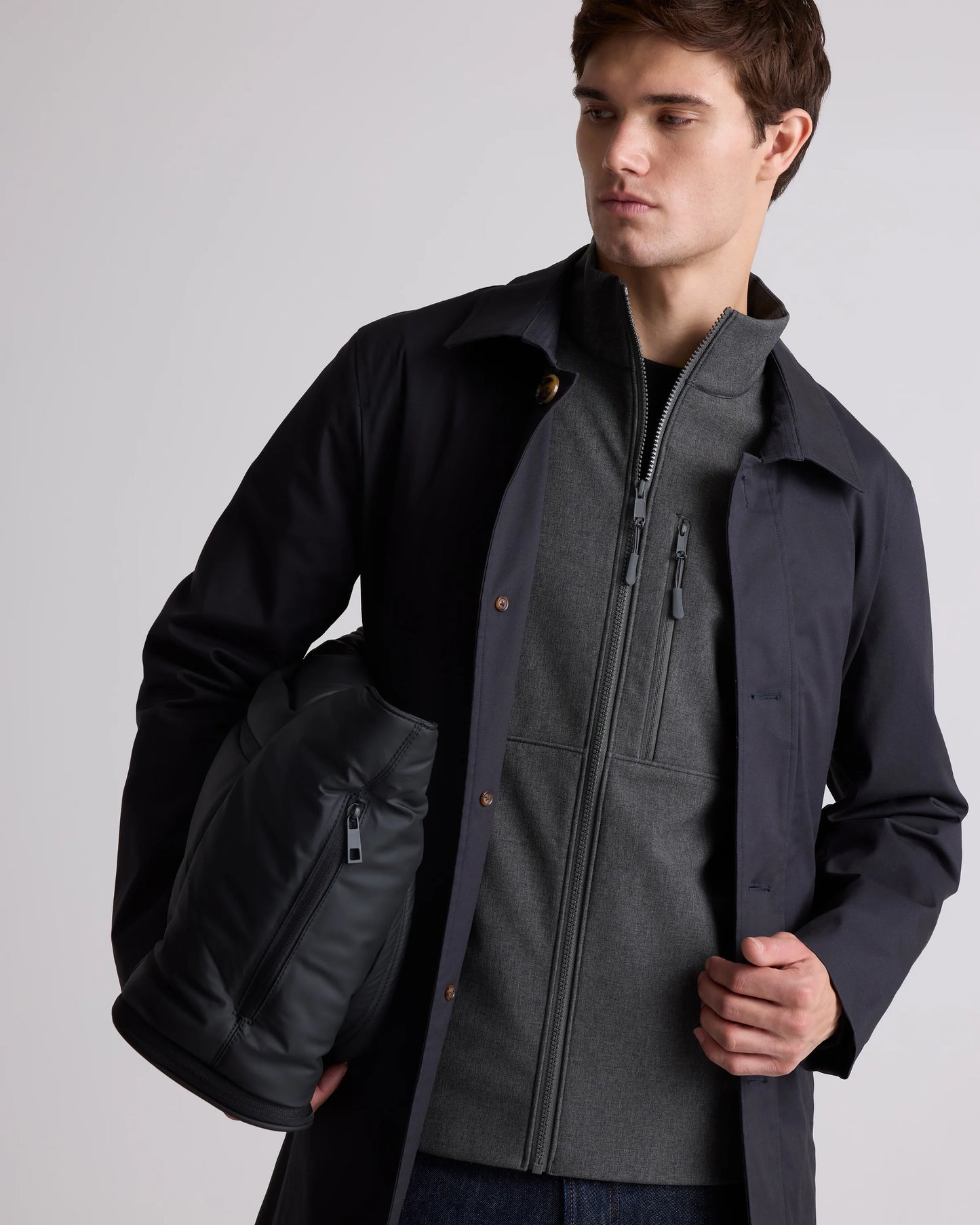 Softshell Fleece-Lined Full-Zip Vest - S / Heather Deep Navy