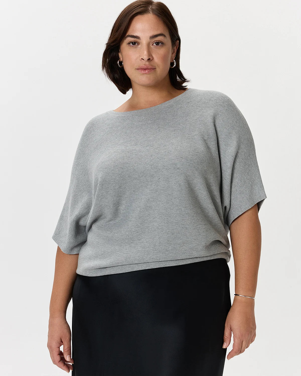 Lightweight Cotton Cashmere Link-Stitch Dolman Sweater - 1X / Orchid Blue Mini Stripe