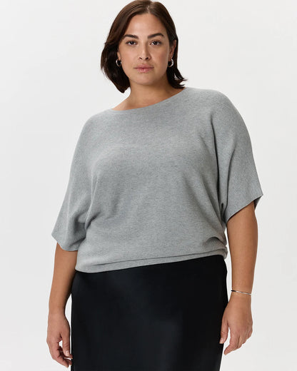 Lightweight Cotton Cashmere Link-Stitch Dolman Sweater - 1X / Orchid Blue Mini Stripe