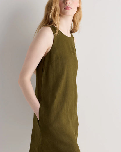 100% European Linen Tank Mini Dress - XS / Martini Olive