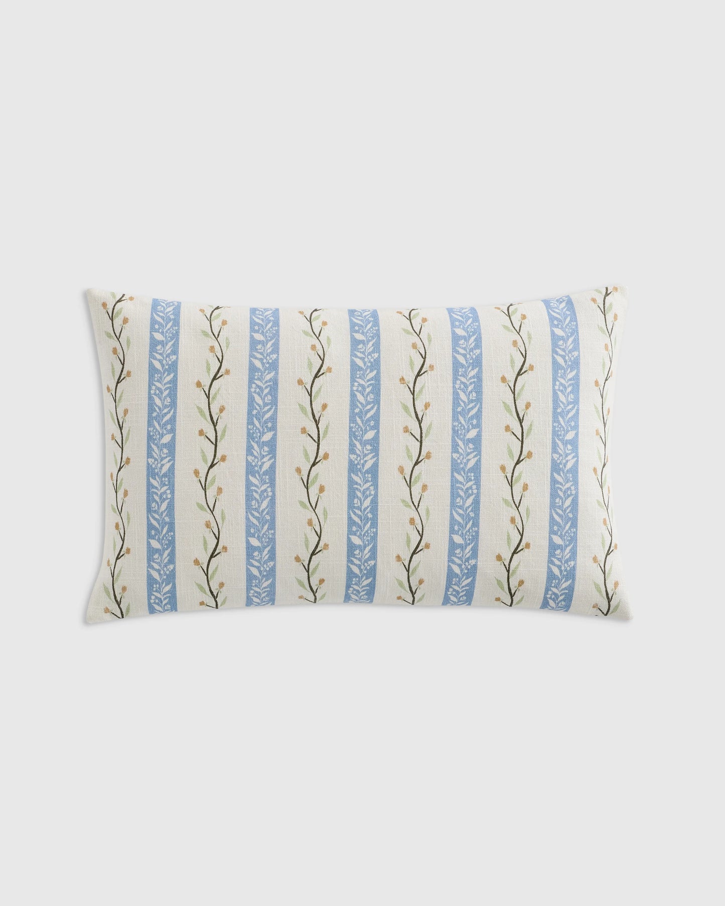 Floral Vine Cotton Pillow Cover - 12x20 / Light Blue Stripe