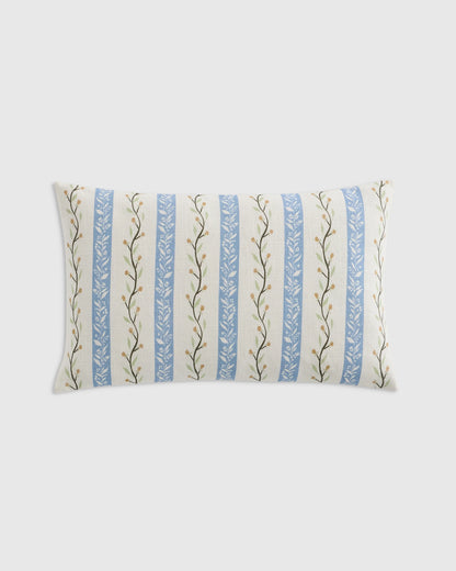 Floral Vine Cotton Pillow Cover - 12x20 / Light Blue Stripe