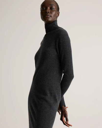 Mongolian Cashmere Turtleneck Midi Sweater Dress - XS / Charcoal