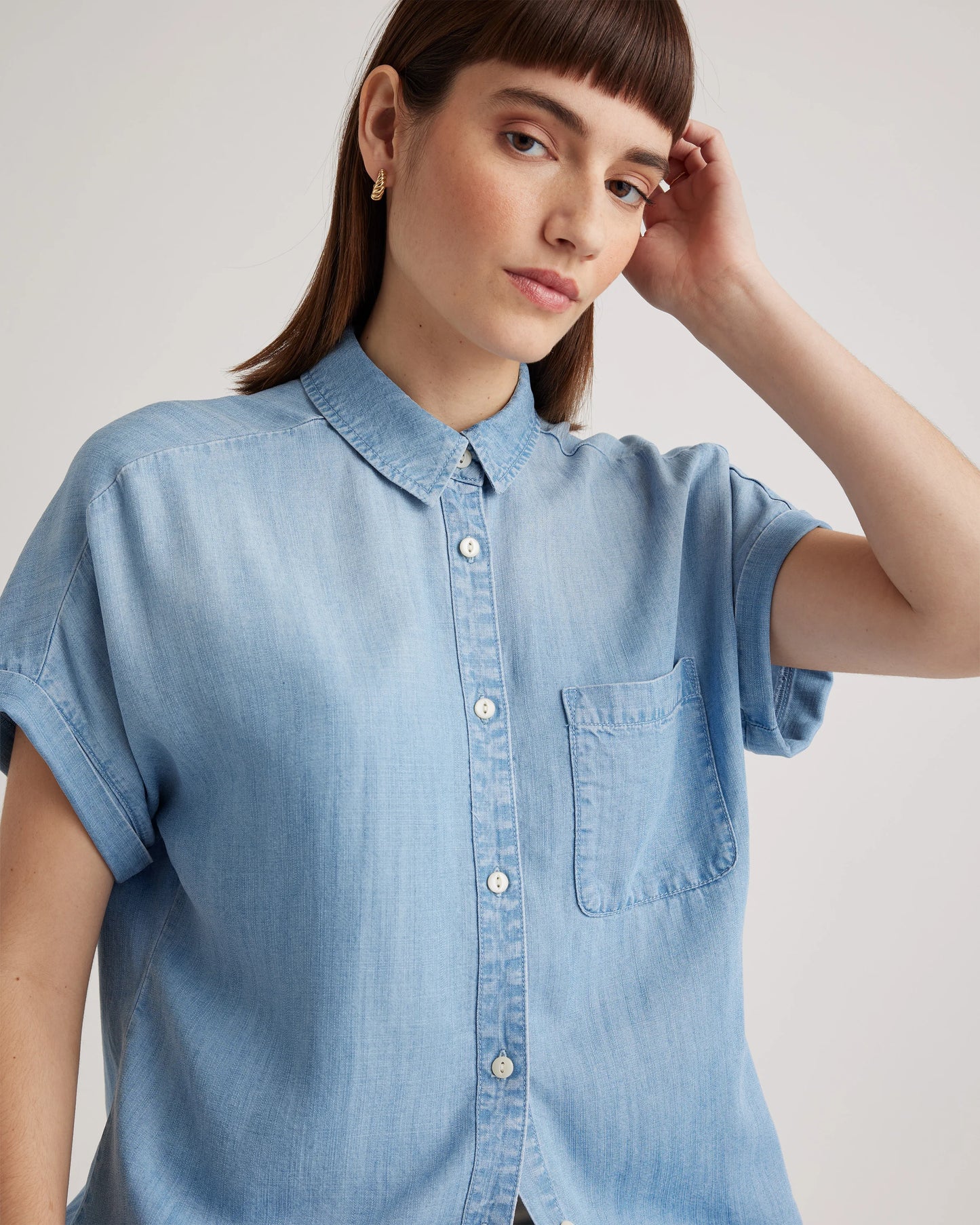 Chambray Tencel Short Sleeve Shirt - XS / Light Indigo